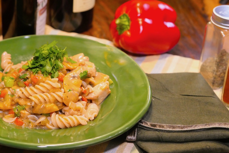 Mustard Chicken with Peas and Fettuccine