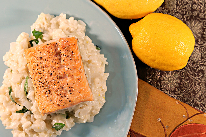 Coumadin Safe Seared Salmon with Lemon Basil Risotto