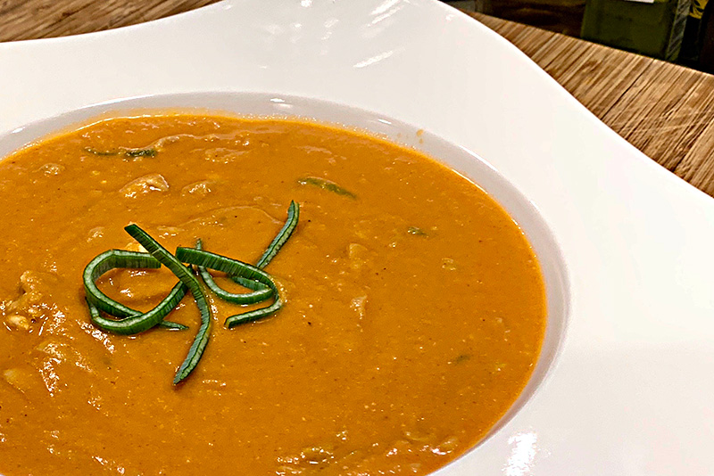 Smoky Tomato Soup with Chicken and Leeks