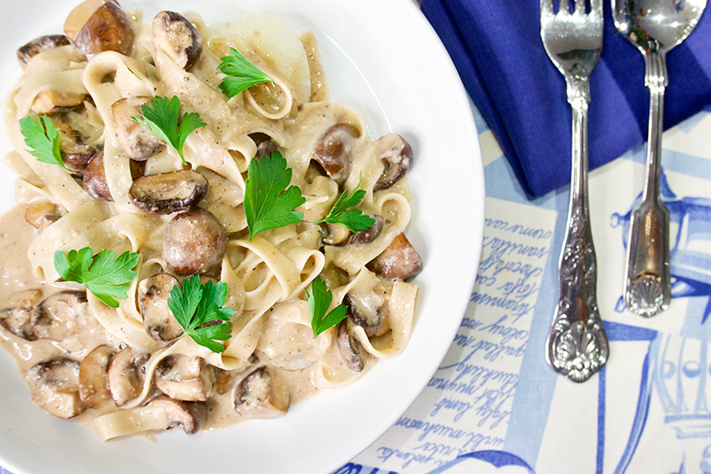 Coumadin Safe Fettucine with Roasted Mushrooms and Cipollini Onions