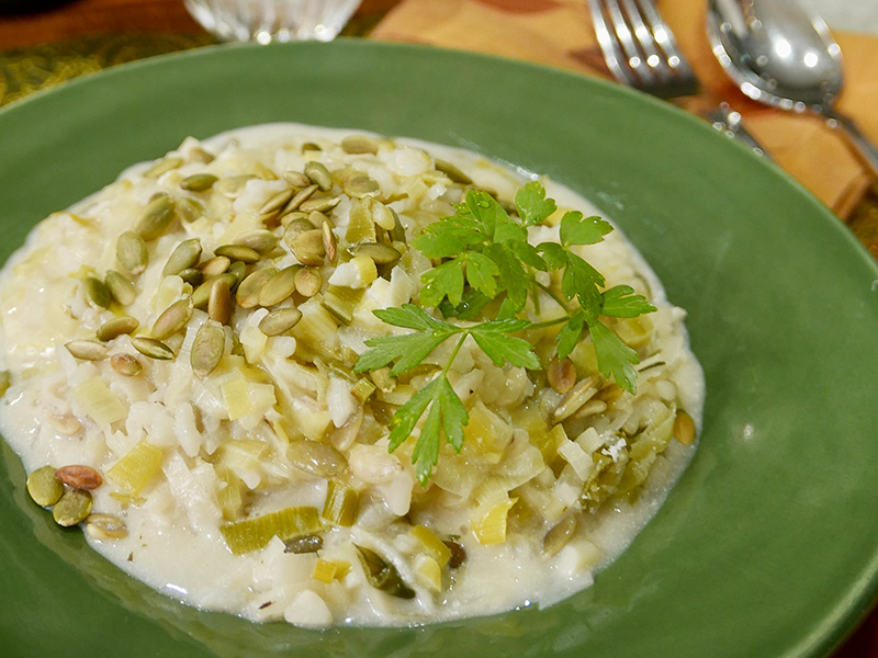 Leek Risotto with Toasted Pumpkin Seeds
