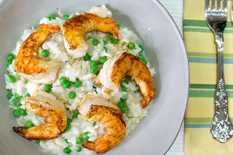 Risotto with Peas and Sauteed Paprika Shrimp