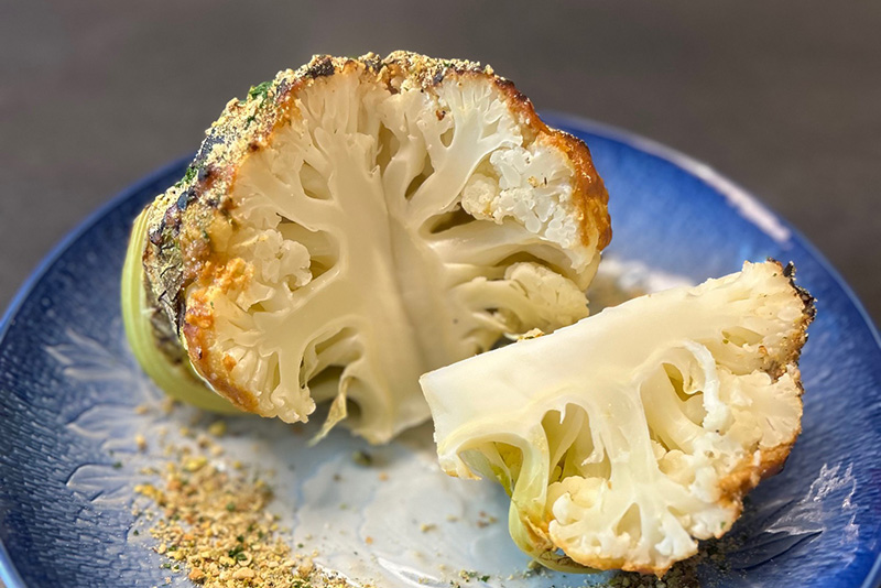 Steamed and Roasted Whole Cauliflower